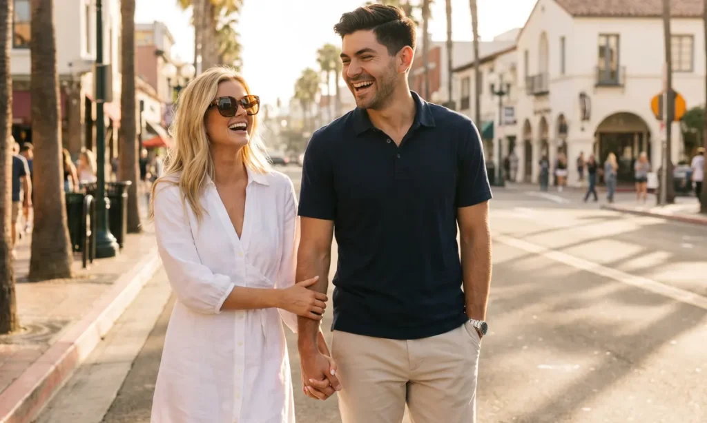 Hannah Godwin and husband Dylan Barbour posing together in a stylish setting.