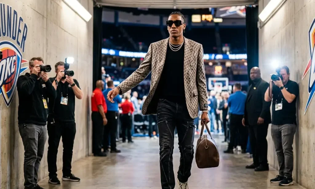 OKC Star Jalen Williams turning heads with his iconic pre-game tunnel fashion.