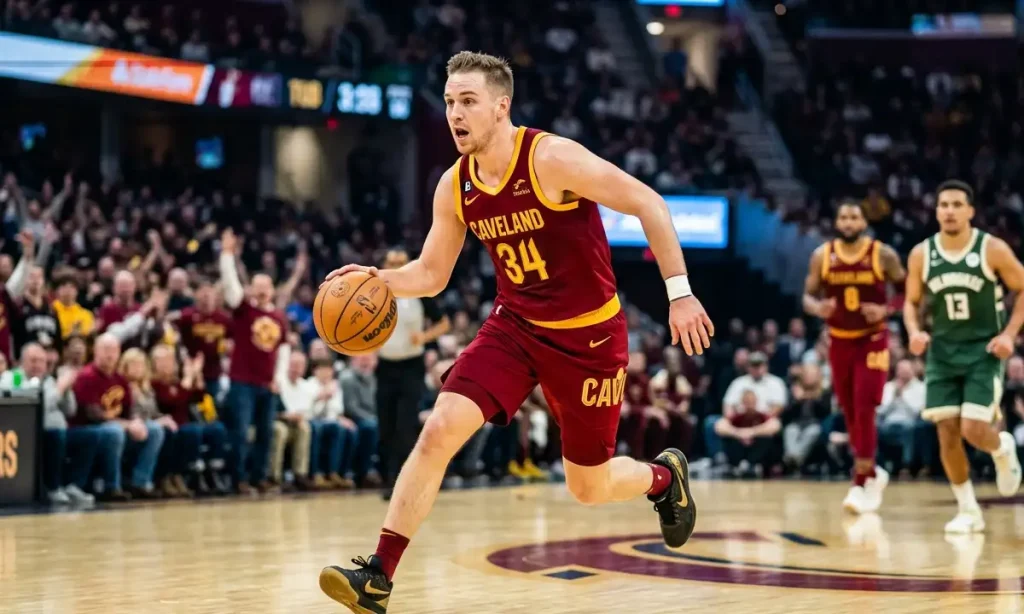 Sam Merrill playing for Cleveland Cavaliers in the NBA 2026 season